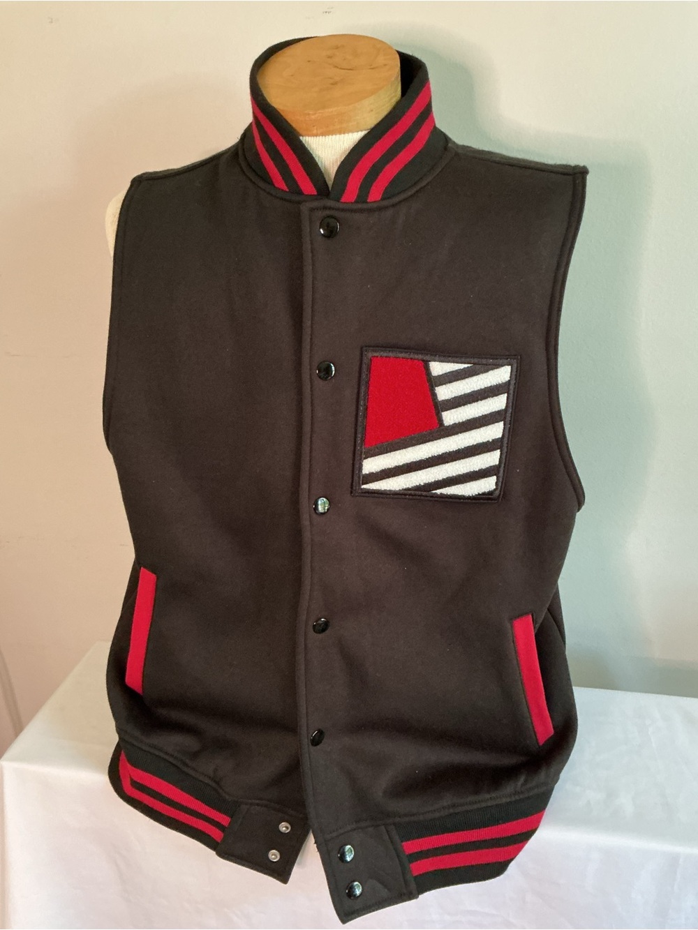 Men's Black Varsity Bomber with Red Trim